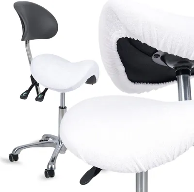 Produktbild von Habys Frottee Bezug für Rollhocker Arbeitshocker | Ø 34-40 cm | Spannbezug mit Gummizug | Kosmetik Praxis Friseur | Weiß