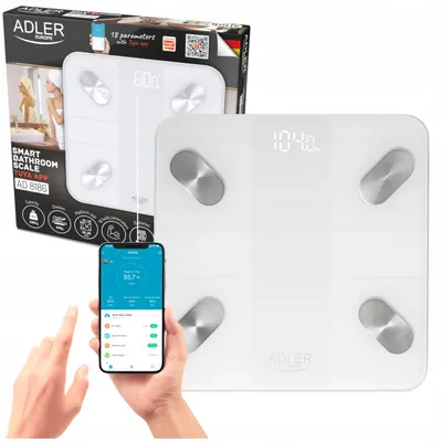 Zdjęcie produktu dla Inteligentna waga łazienkowa Adler 18, wyświetlacz Bluetooth, szkło hartowane 6 mm