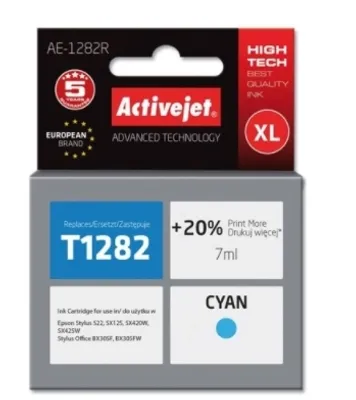 Zdjęcie produktu dla Activejet Tusz AE-1282R (zamiennik Epson T1282; Premium; 7 ml; niebieski), Wysoka (XL) wydajność, Cyjan, 7 ml, 1 szt.