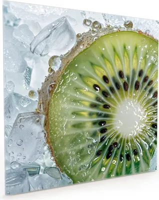 Produktbild von Küchenrückwand Spritzschutz Glas mit Motiv Kiwi im Eis 40 x 40 cm