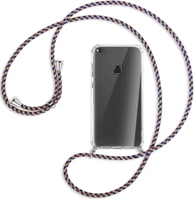 Produktbild von Handykette Backcover-Schutzhülle mit Band (Metall silberfarben) für Huawei P8 Lite / P9 Lite 2017 - blau+beige