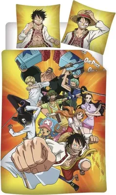 Produktbild von Anime One Piece Ruffy Jungen Bettwäsche 2tlg. Set 135-140x200 65x65 Baumwolle