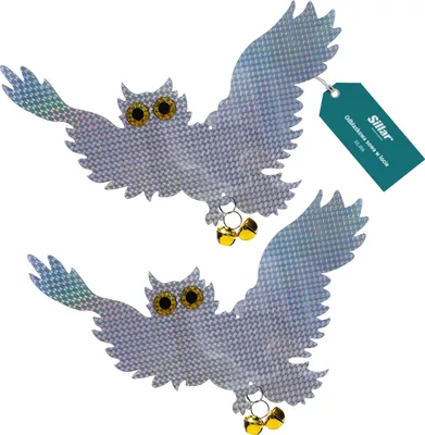 Image de Sillar 2x effaroucheur de oiseaux « hibou » holographique avec clochette 38 x 23 cm – Effaroucheur de pigeons pour balcon et jardin