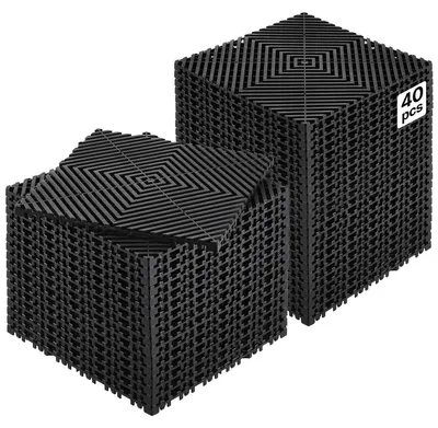 Zdjęcie produktu dla VEVOR blokująca mata odpływowa, mata prysznicowa 31 x 31 cm, modułowa blokująca mata podłogowa, 40 sztuk, do garażu, ogrodu, czarna