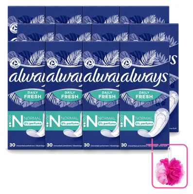 Imagen del producto de 12 toallas sanitarias diarias "Always Daily Fresh" - Normal - Sin perfume - Paquete económico - 12 unidades