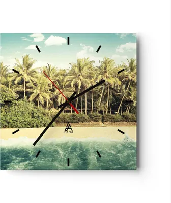 Produktbild von Wanduhr - Quadrat - Glasuhr - Natur Strand Palmen - 30x30cm - Schleichendes Uhrwerk - Lautlos - zum Aufhängen bereit - Dekoration Modern - Wanddekoration aus Glas - C3AC30x30-4915