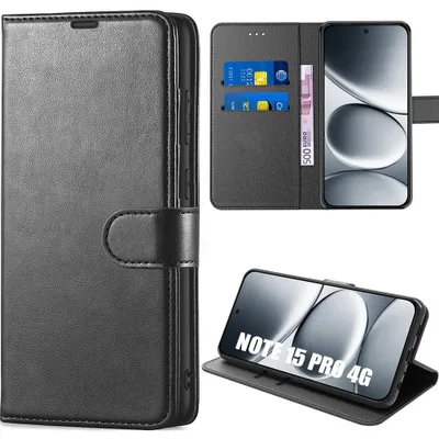 Image de Coque pour Xiaomi Redmi Note 15 Pro 4G, Protection Intégrale Antichoc Cuir Synthétique - Noir
