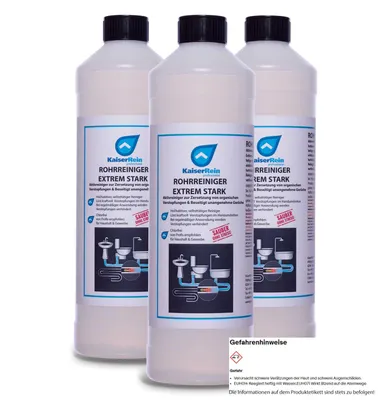 Produktbild von KaiserRein Profi Rohrreiniger extrem stark 3 x 1l (3 l) Abflussreiniger flüssig I kraftvolles Gel gegen Haare, Seife und Fett in Küche, Bad und Dusche chlorfrei