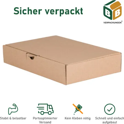 Produktbild von 600 x Maxibriefkarton (180 x 130 x 45 mm) DIN A6 stabiler Versandkarton Faltschachtel Versandschachtel Wellpappe BB-Verpackungen