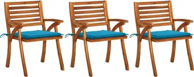 Image de Chaises à manger de jardin avec coussins lot de 3 Acacia massif
