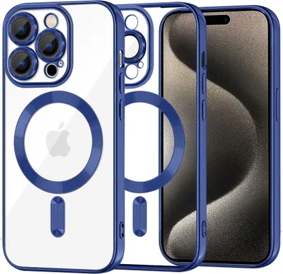 Produktbild von Techsuit Luxury Crystal Back Cover Hülle mit MagSafe für Apple iPhone 15 Pro Max - Dunkelblau