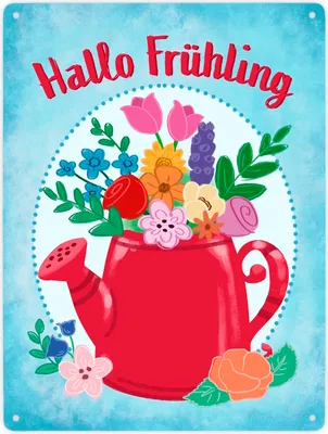 Produktbild von Hallo Frühling Metallschild XXL in 28x38 cm mit Blumenkanne