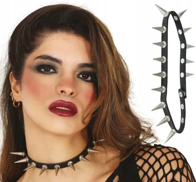 Image de Rock Punk Rivets Collier Carnaval Sado Look Accessoire Mode Noir Pointes Goth Grunge Dominance Expression Fashion Festival Bijoux, Couleur : Noir / Argent