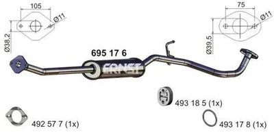 Produktbild von ERNST 695176 Mittelschalldämpfer Schalldämpfer für NISSAN Note (E11, NE11)