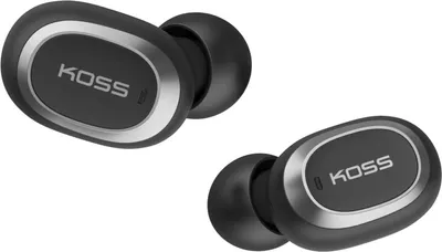 A pair of black Koss TWS250i wireless earbuds are shown against a white background.