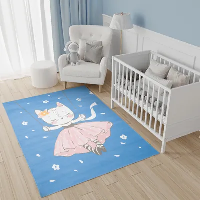 Image de Tapis chambre enfant Salon Chambre à coucher Modern Design Bleu Blanc 160 x 220 cm