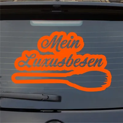 Produktbild von Heckscheibenaufkleber Mein Luxusbesen Hexe Witch 55x33 cm Orange Auto Aufkleber Sticker