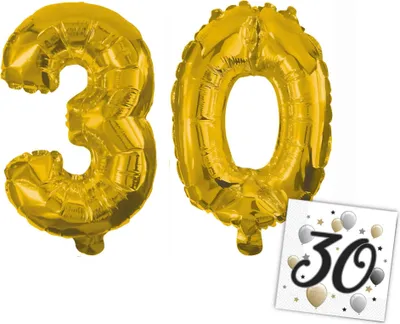 Produktbild von Procos - Folienballons - Zahlen 3 & 0 für 30. Geburtstag (33cm, gold) + Servietten »30«
