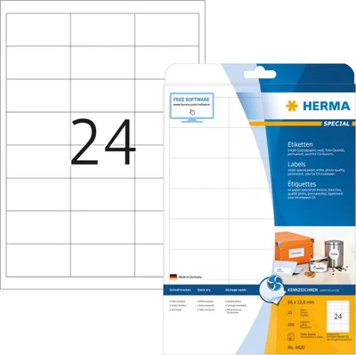 Produktbild von Inkjet-Etiketten weiß 66x33,8mm Special A4 VE=32x600 Stück