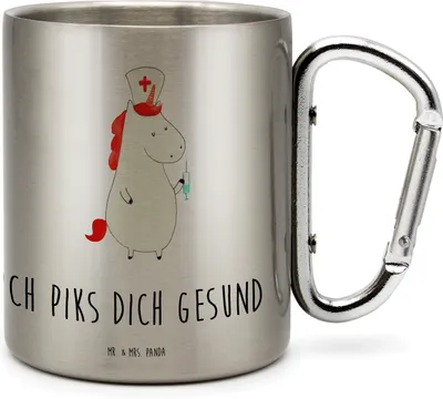 Produktbild von Mr. & Mrs. Panda Teetasse Einhorn Krankenschwester - Transparent - Geschenk, Ärztin, Metallbecher, Krankenhaus, Thermobecher, Krankenpfleger, Kaffeebecher Edelstahl