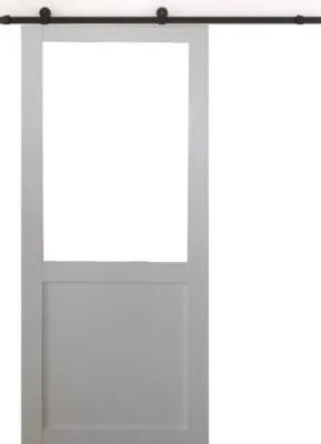 Image de Porte Coulissante Atelier blanc H204 x L83 sans meneau + Rail a roulettes Noir