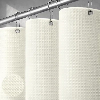 Produktbild von Beige Duschvorhang 180 x 200 cm, Duschvorhang aus Waffelgewebe für die Badewanne, schimmelresistenter Duschvorhang, wasserdichter Duschvorhang 183 x 198 cm