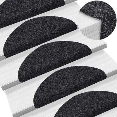 Immagine prodotto di vidaXL Tappetini autoadesivi per gradini 15 pezzi 56x17x3 cm Nero Semicircolare