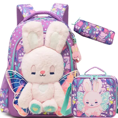 Obrázok produktu pre Sada školských tašiek pre dievčatá, fialová, motív zajačika, 3-dielna, 42 cm