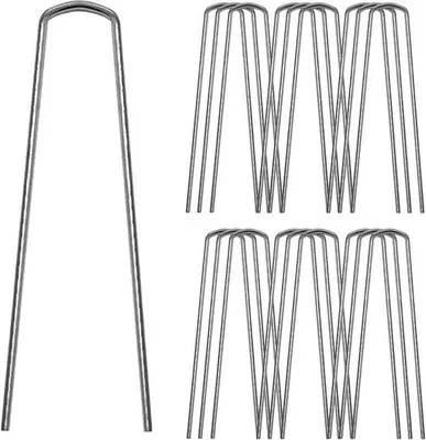 Obrázek produktu pro Robustní pozinkované ocelové zahradní kolíky pro potírání plevele – 150mm U-kované hřebíky do země