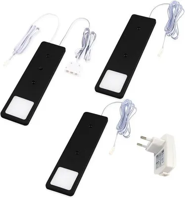 Zdjęcie produktu dla Lampy pod meblowe LED - Czarny kolor - Barwa ciepła - Zestaw 3 sztuk