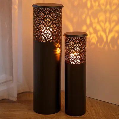 Metall-Kerzenlaternen-Set, 80+60,5 cm, schwarz, für Garten & Terrasse