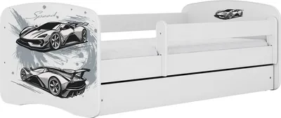 Produktbild von Kinderbett Weiß 70x140 80x160 80x180 cm – mit Matratze, Rausfallschutz und Schublade – Jugendbett für Mädchen und Jungen – Stabil und Sicher – Auto – 180x80 cm