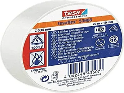 Zdjęcie produktu dla tesa 53988 Profesjonalna taśma izolacyjna 7000V, 20 m x 19 mm, biała