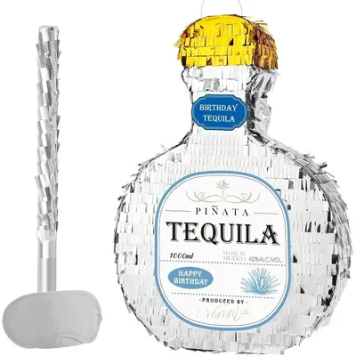 Immagine prodotto di Bottiglia di tequila a forma di piñata, con maschera per gli occhi e mazza, ideale per feste