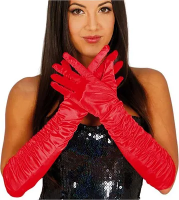 Produktbild von Rote Abendhandschuhe mit Rüschen, 40 cm