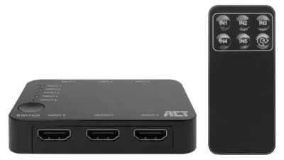 Produktbild von ACT 4K HDMI-Switch 5 Eingänge, 1 Ausgang, HDMI, Schwarz, 2160p, 18 Gbit/s, 4096 x 2160 Pixel, 4K Ultra HD