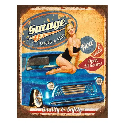 Produktbild von Clayre & Eef Textschild 20x25 cm Blau Eisen Auto