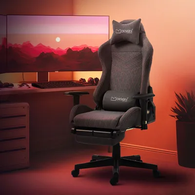 Produktbild von ML-Design Gamingstuhl mit Armlehne, Grau/Rot, aus Stoff, ergonomisch