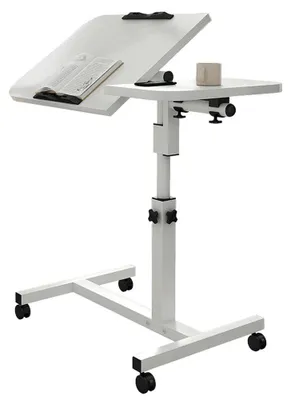 Immagine prodotto di Tavolo per laptop - Supporto per laptop regolabile in altezza - 60–95 cm. Scrivania regolabile in altezza. Piano del tavolo diviso e inclinabile. Tavolino mobile per divano e letto d'ospedale - Bianco