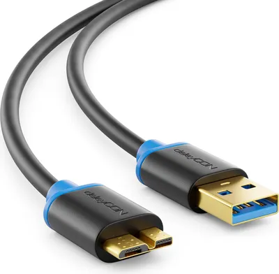 Produktbild von deleyCON 1m Micro USB 3.0 Kabel - Datenkabel für bis zu 5 Gbit/s - Ladekabel für Handy Smartphone Tablet Externe Festplatten - USB A-Stecker zu Micro B-Stecker Schwarz
