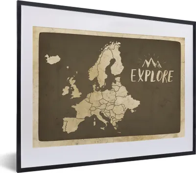 Produktbild von MuchoWow® MuchoWow® Gerahmtes Poster Karte Europa - Vintage - Zitat 40x30 cm - Poster mit zchwarzem Bilderrahmen - Bilderrahmen - Poster im Rahmen