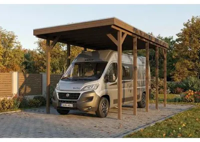 Produktbild von Carport für Wohnmobil, Einzelcarport SKAN HOLZ Friesland inkl. Pfostenanker 402 x 708 cm nussbaum