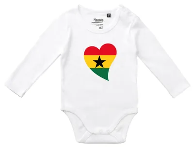 Produktbild von Huuraa Baby Body Ghana Flagge Herz 68 White  Baumwolle Fairtrade Langarmbody Geschenkidee