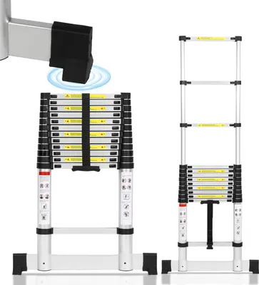 Produktbild von Faziango Premium Alu Teleskopleiter Ausziehleiter Klappleiter Höhe 3,8M Antirutsch Mehrzweckleiter mit Stabilisator