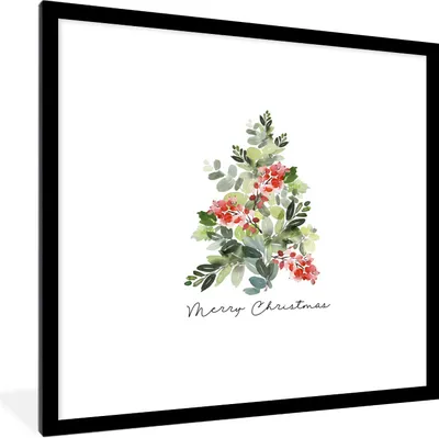 Produktbild von MuchoWow® Gerahmtes Poster Weihnachten - Aquarell - Weihnachtsbaum 40x40 cm - Poster mit Schwarzem Bilderrahmen Wandposter Rahmen Foto Bilder - Poster - Plakat im Rahmen