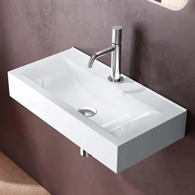 Image de doporro Lavabo à Poser Blanc Vasque Suspendu en Céramique Lave Mains Rectangulaire de Qualité pour Salle de Bain 62x32x11cm Brüssel118