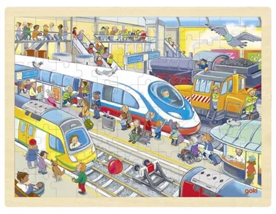 Image de Goki Puzzle Gare Jouets en bois Puzzle pour enfants