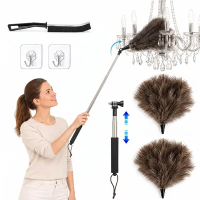 Image de Staubwedel en plumes d'autruche, extensible, longueur réglable de 40 à 120 cm, avec accessoires