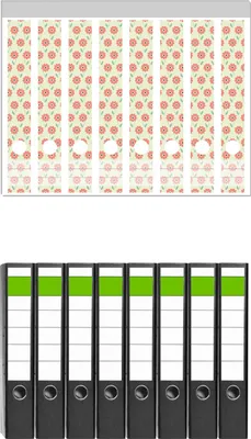 Produktbild von Wallario 8 Stück schmale Ordner inkl. Klebeetiketten mit Motive Muster mit roten Blumen und grünen Blättern -  Set mit Rückenschildern / Ordnerrücken Stickern