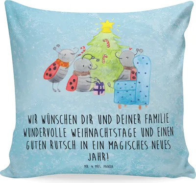 Produktbild von Mr. & Mrs. Panda Dekokissen Sofa Weihnachten Smörle - Eisblau - Geschenk, Sofakissen, Kuschel Kissen, für, Pfefferminzstange, Tannennadeln, Deko, Weihnachtsbaum, 40x40